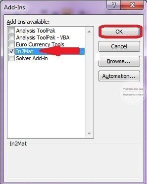 Giao diện Add-in In2Mat cho phép nhập lệnh in trang chẵn hoặc lẻ trong Excel 2007