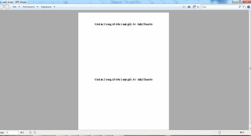 Kết quả bản in với 2 trang A5 được xếp theo chiều ngang trên giấy A4