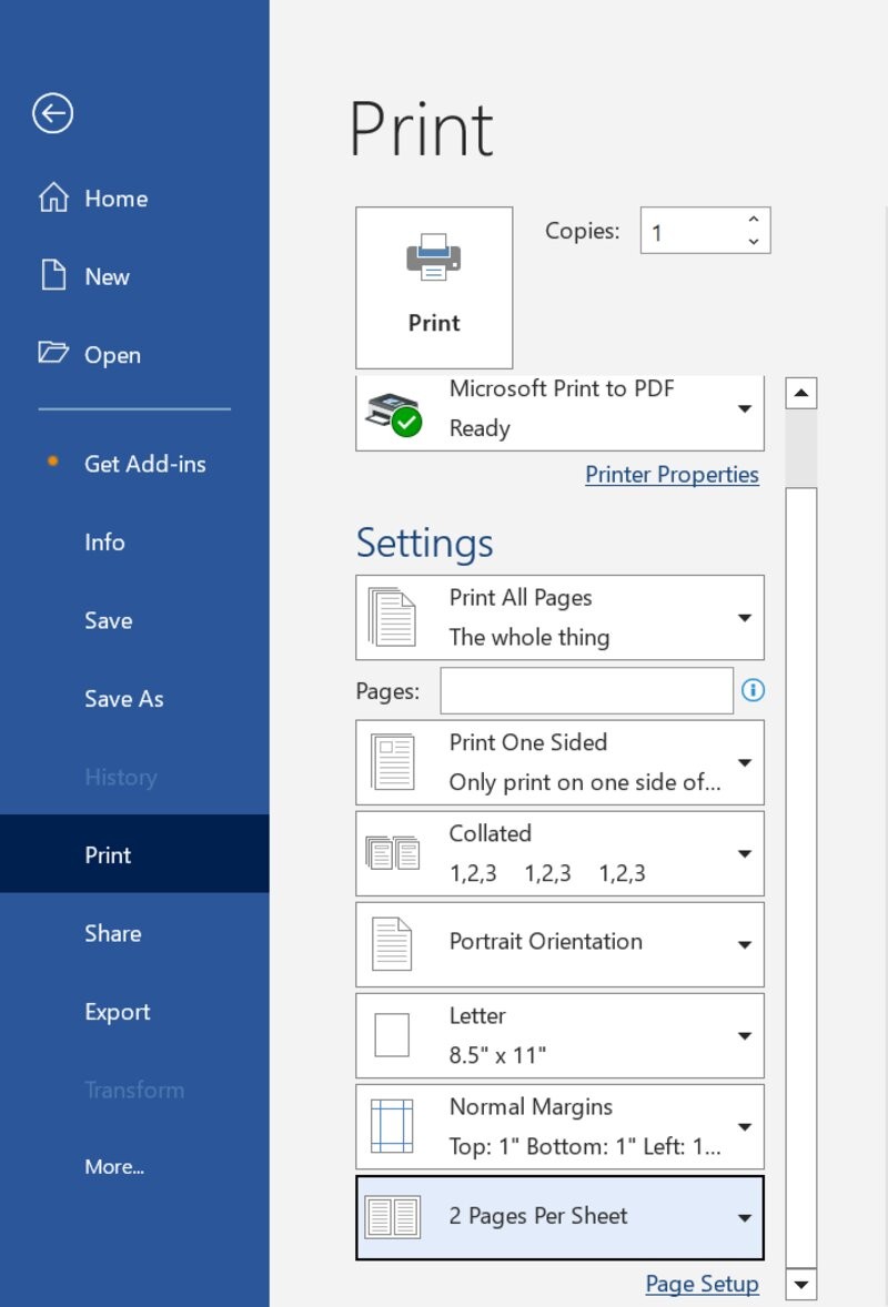 Thiết lập in 2 trang trên 1 mặt giấy trong Microsoft Word để tiết kiệm giấy.