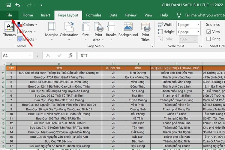 Chọn vùng dữ liệu cụ thể trong Excel để áp dụng cách in vừa trang giấy cho phần đó