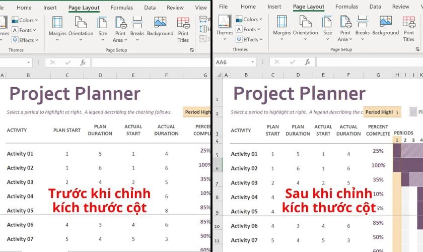 Thiết lập lại kích thước bảng của Excel trước khi in để vừa trang A4 bằng cách kéo cột, hàng