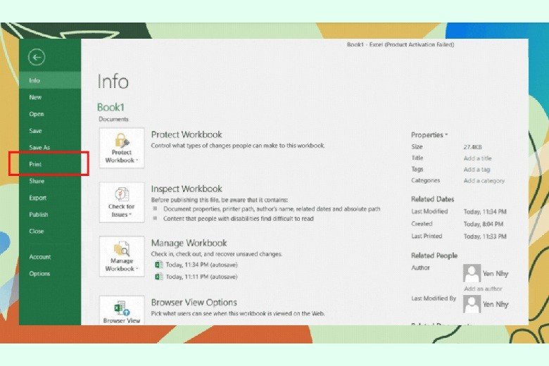 Mở giao diện Print từ menu File