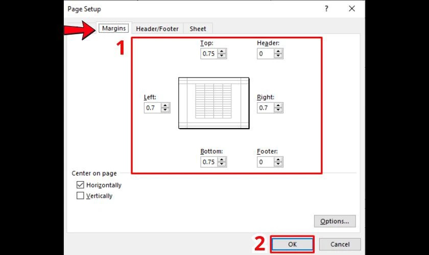 Sau khi đã cân chỉnh lề phù hợp trong Page Setup, bạn nhấn OK để áp dụng