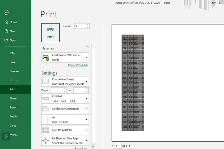 Điều chỉnh lề trong tab Margins của Page Setup trước khi in Excel