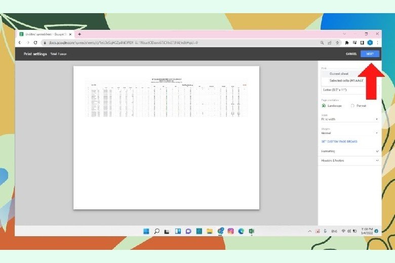 Xem trước bản in cuối cùng và nhấn Print