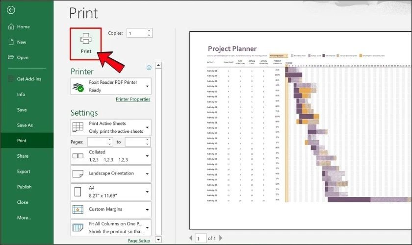 Chọn kích thước giấy A4 trong cài đặt in