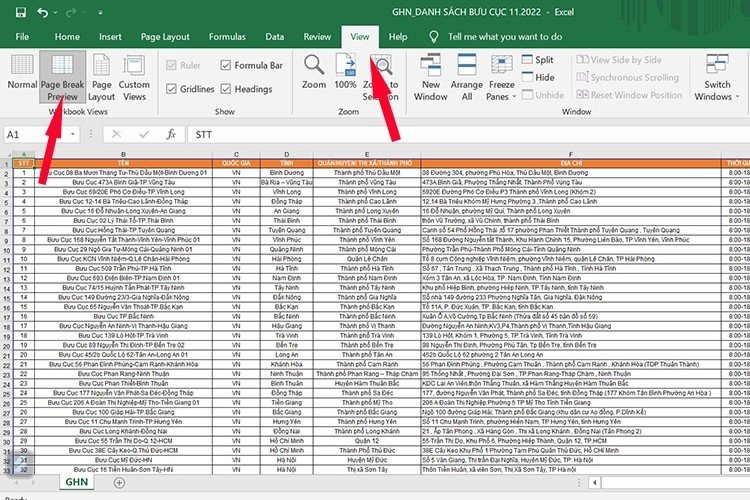 Sử dụng Page Break Preview trong Excel để điều chỉnh vùng in vừa trang