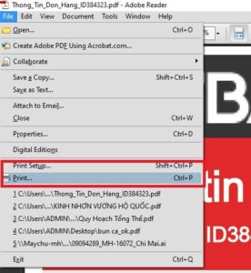 Giao diện cài đặt in tài liệu trên Windows 10 hiển thị các tùy chọn máy in, số bản in, trang in và khổ giấy