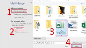 Chọn Use an existing list và Browse để tải file Excel danh sách khen thưởng