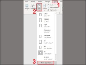 Chọn More Paper Sizes để cài đặt kích thước khổ A6 trong Word