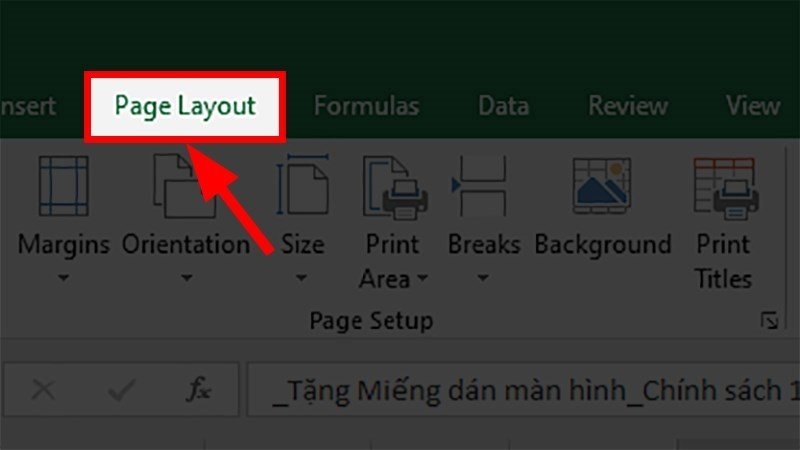 Chọn thẻ Page Layout để thiết lập trang in Excel