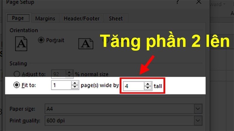 Điều chỉnh số trang trong tùy chọn Fit to để nội dung in ngang Excel không bị quá nhỏ