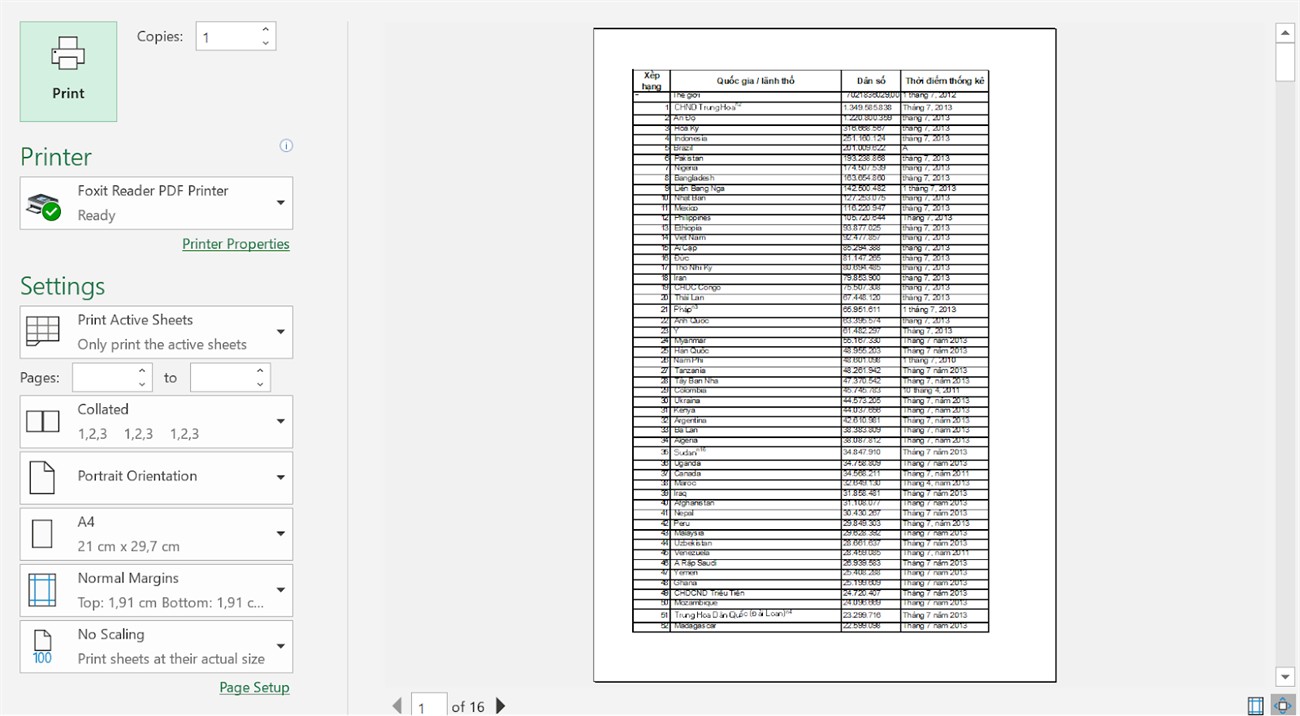 Chọn mục Print từ menu File để mở cài đặt in ấn