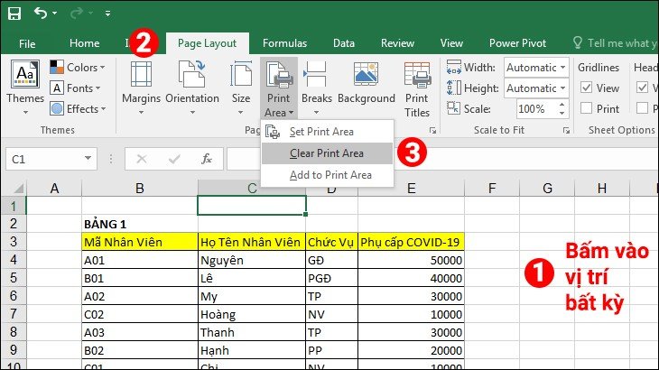Hướng dẫn xóa vùng in đã thiết lập trong Excel thông qua tùy chọn Clear Print Area