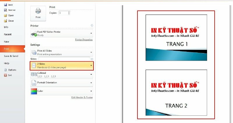 Cách in 2 slide trên 1 mặt giấy