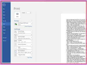 Hộp thoại Print cơ bản khi thực hiện in tài liệu trong Word 2007