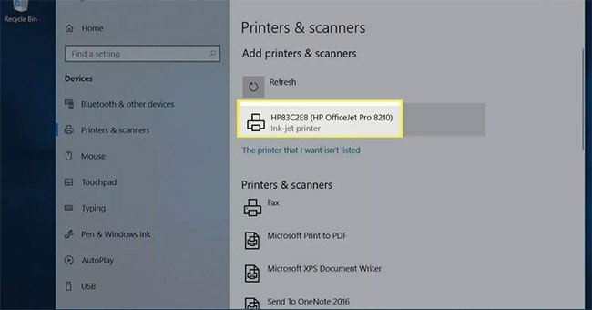 Chọn máy in được phát hiện để thêm vào Windows 10