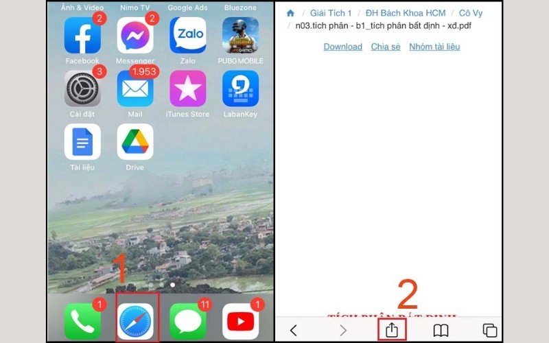 Truy cập biểu tượng Chia sẻ trong Safari trên iPhone để in trang web