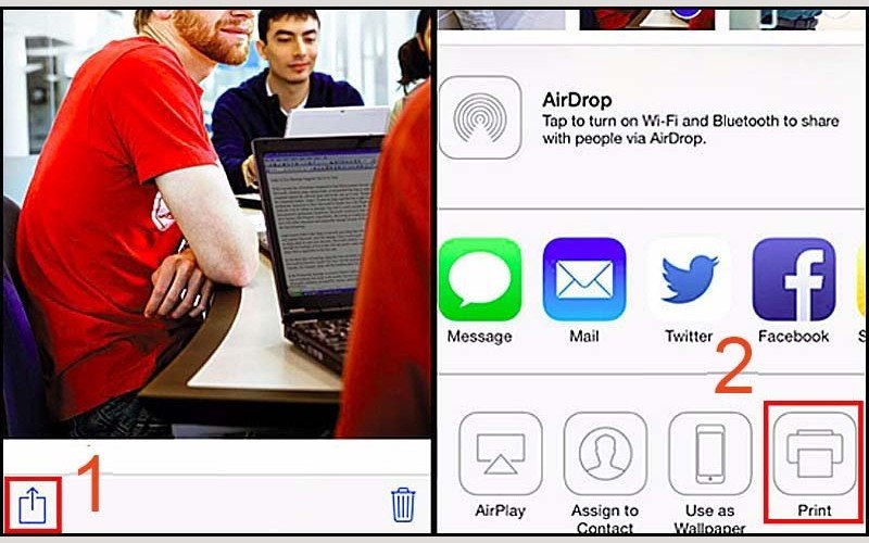 Mở ảnh hoặc tài liệu cần in trên iPhone để chuẩn bị chia sẻ qua máy in