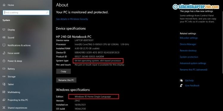 Xem thông tin hệ thống Windows 10 64-bit để tải driver máy in phù hợp