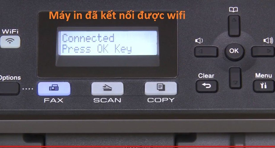 Màn hình máy in Brother hiển thị Connected sau khi kết nối wifi thành công