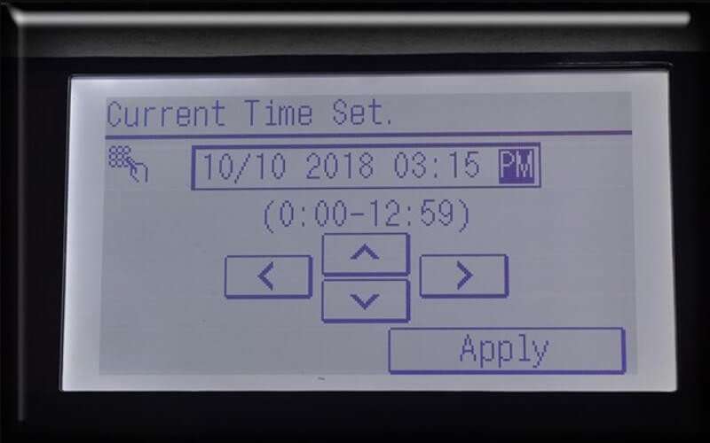 Chọn 'Apply' để lưu cài đặt thời gian máy in Canon