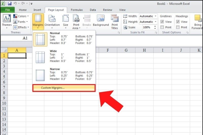 Chọn tùy chọn lề hoặc Custom Margins
