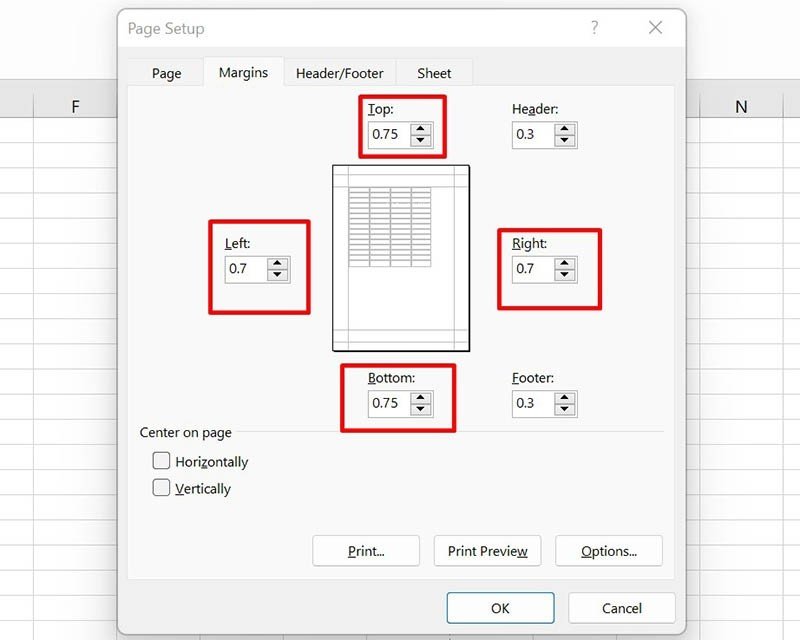 Nhập giá trị lề tùy chỉnh