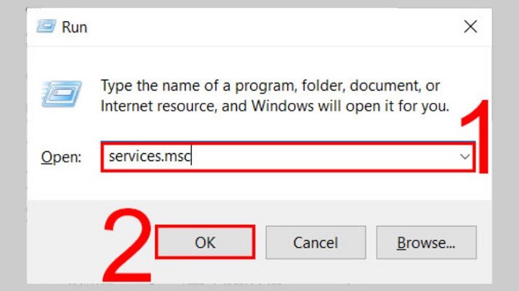 Truy cập Services.msc qua hộp thoại Run để quản lý dịch vụ Windows