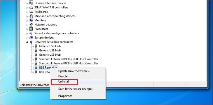 Gỡ cài đặt driver USB bị lỗi trong Device Manager
