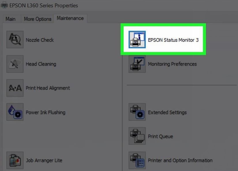 Nhấp vào Epson Status Monitor 3 để xem mức mực máy in Epson