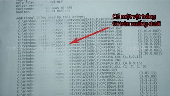 Dấu hiệu máy in hết mực qua bản in bị vệt trắng