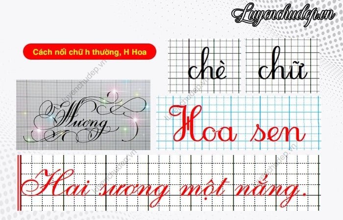 Cách nối chữ h thường, h hoa, h hoa sáng tạo