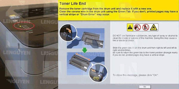 Hình ảnh minh họa đèn báo lỗi trên máy in Brother HL-L2321D cần reset