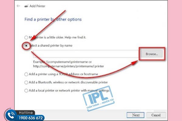 Tìm kiếm máy in đã share qua mạng LAN bằng tên hoặc duyệt mạng