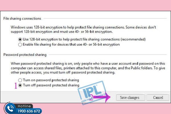 Tắt hoặc bật chia sẻ được bảo vệ bằng mật khẩu khi share máy in