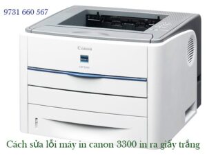 Hình ảnh máy in Canon 3300 mở nắp kiểm tra hộp mực khi in giấy trắng