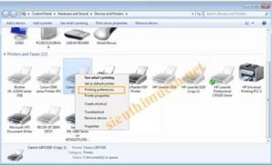 Truy cập Devices and Printers để chỉnh mực máy in Canon 3300