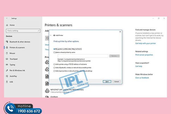 Chọn The printer that I want isn't listed nếu máy in không được tìm thấy tự động