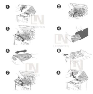 Minh họa cách tháo hộp mực cũ khỏi máy in Canon MF221D