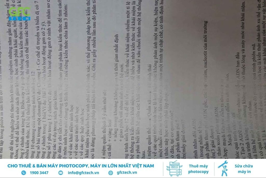 Bản in mờ có vệt trắng do hết mực máy in Canon 6030