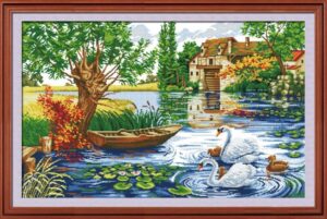 Bức tranh thêu chữ thập phong cảnh in sẵn hoàn thành