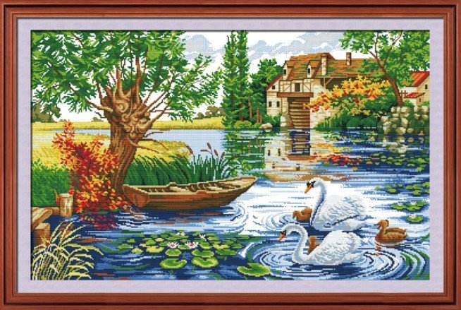 Bức tranh thêu chữ thập phong cảnh in sẵn hoàn thành