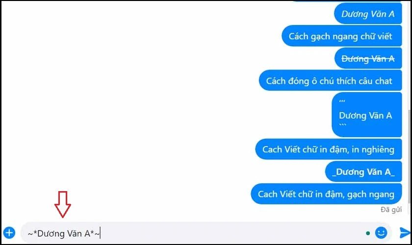 Kết hợp cú pháp in đậm và gạch ngang chữ trong Messenger (~text~)