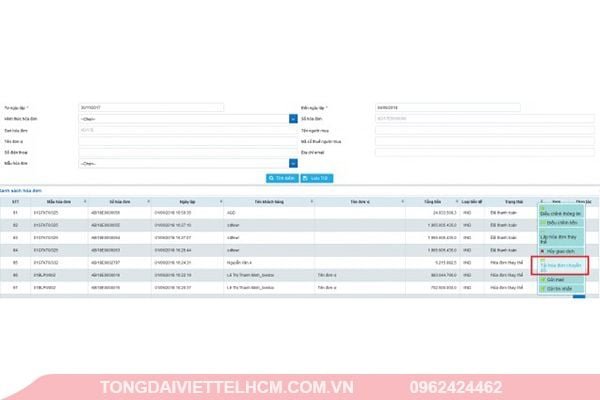 Chọn chức năng Chuyển đổi để in hóa đơn điện tử Viettel bản giấy