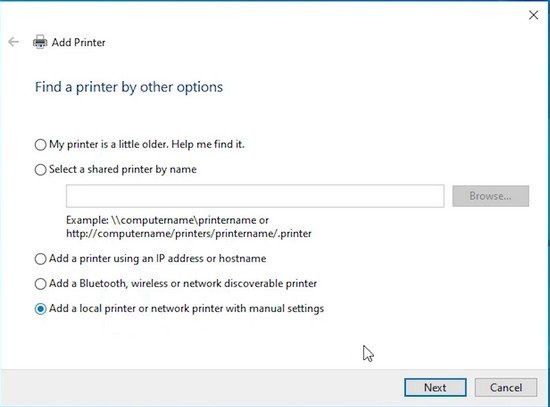 Chọn The printer that I want isn’t listed khi cài đặt máy in HP