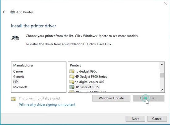 Chọn cổng USB kết nối cho máy in HP LaserJet 1020