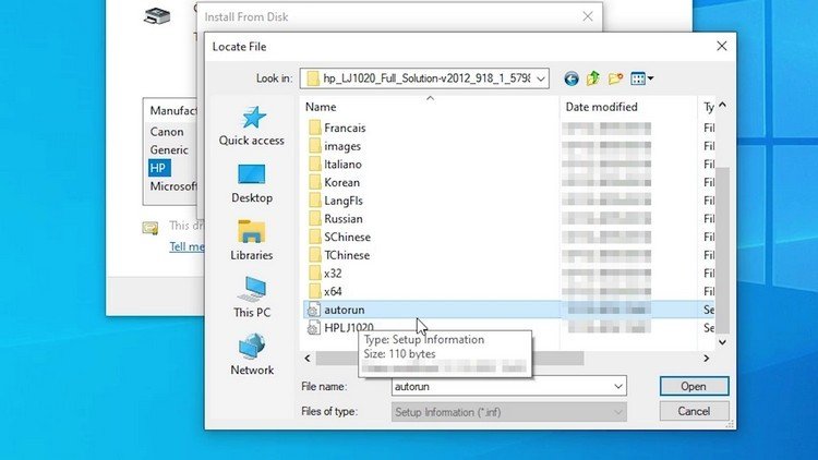 Nhấn Have Disk để chỉ định đường dẫn driver máy in HP
