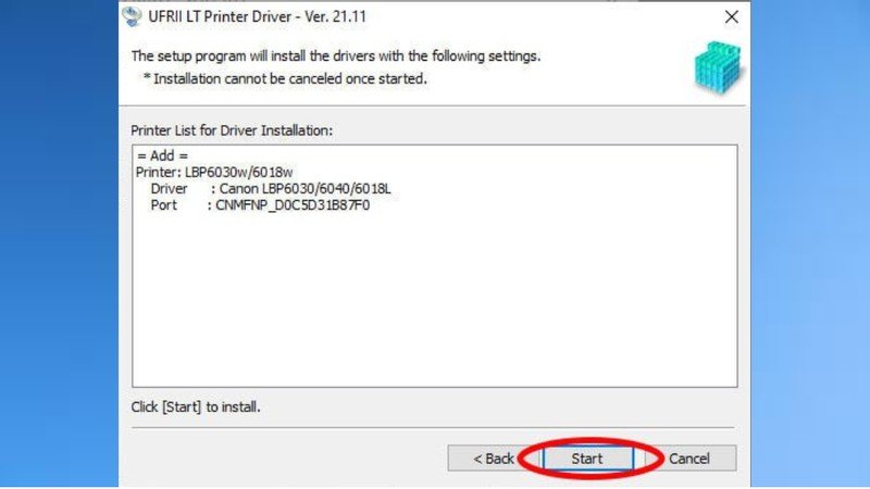 Hoàn tất quá trình tìm kiếm và chọn máy in Canon để cài đặt qua wifi