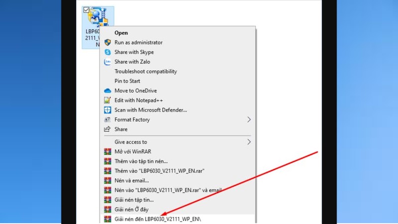 Thư mục chứa file driver máy in Canon 6030W đã giải nén